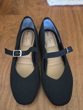 me too Black Knit Mary Jane Flats with Buckle Strap